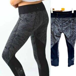 LULULEMON  * BANANA LEAF MESH WUNDER UNDER CROP  back pocket  LEGGINGS SZ 6
